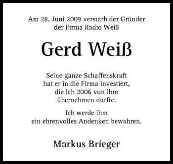 Traueranzeige von Gerd Weiss von Neue Osnabrücker Zeitung GmbH & Co. KG