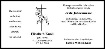 Traueranzeige von Elisabeth Knoll von Neue Osnabrücker Zeitung GmbH & Co. KG