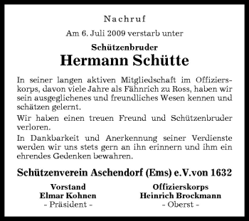 Traueranzeige von Hermann Schütte von Neue Osnabrücker Zeitung GmbH & Co. KG
