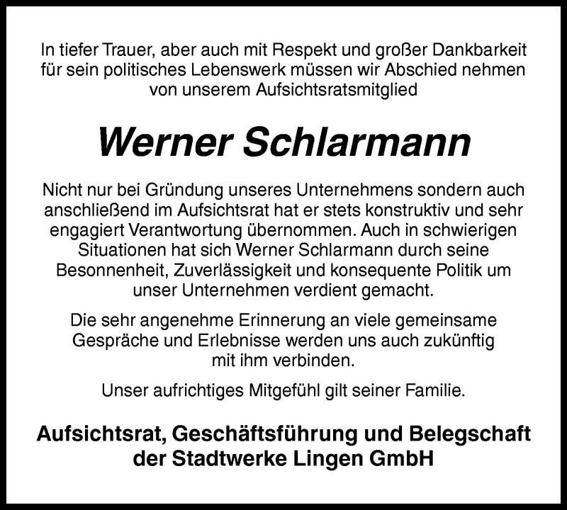  Traueranzeige für Werner Schlarmann vom 10.07.2009 aus Neue Osnabrücker Zeitung GmbH & Co. KG