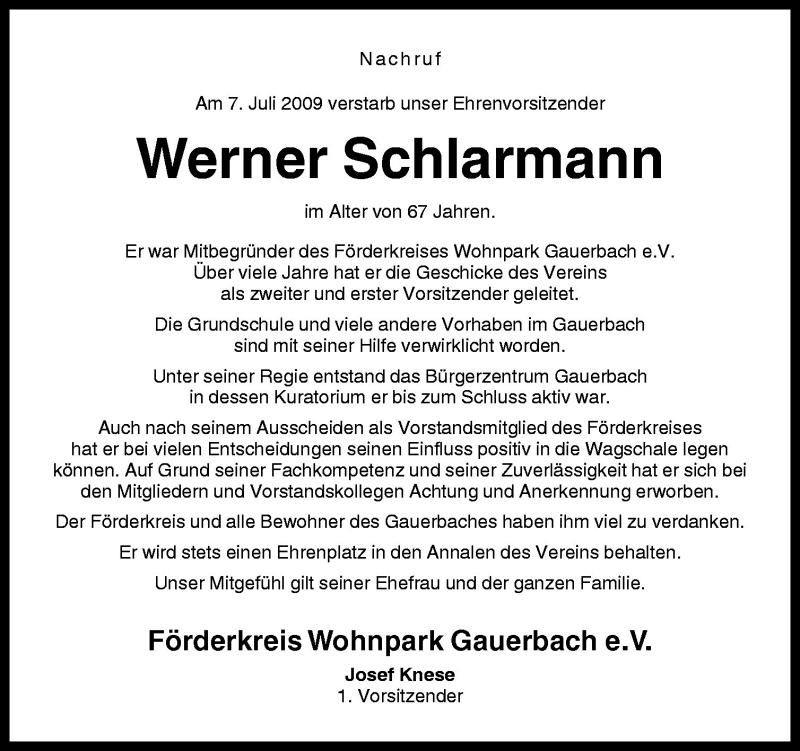  Traueranzeige für Werner Schlarmann vom 10.07.2009 aus Neue Osnabrücker Zeitung GmbH & Co. KG