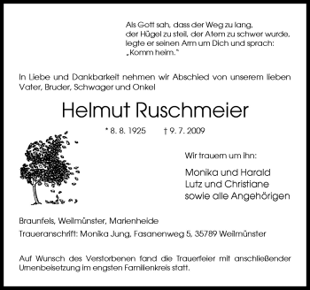Traueranzeige von Helmut Ruschmeier von Neue Osnabrücker Zeitung GmbH & Co. KG