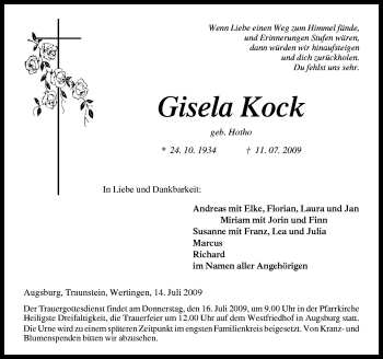Traueranzeige von Gisela Kock von Neue Osnabrücker Zeitung GmbH & Co. KG