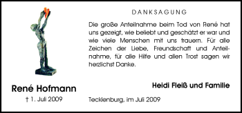 Traueranzeige von René Hofmann von Neue Osnabrücker Zeitung GmbH & Co. KG