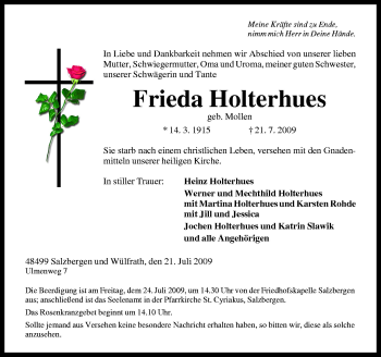 Traueranzeige von Frieda Holterhues von Neue Osnabrücker Zeitung GmbH & Co. KG