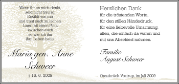 Traueranzeige von Maria Schweer von Neue Osnabrücker Zeitung GmbH & Co. KG