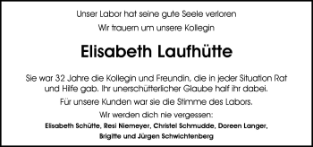 Traueranzeige von Elisabeth Laufhütte von Neue Osnabrücker Zeitung GmbH & Co. KG