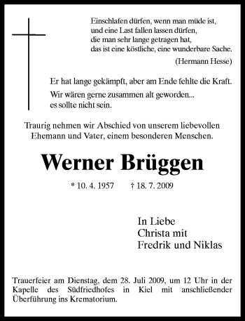 Traueranzeige von Werner Brüggen von Neue Osnabrücker Zeitung GmbH & Co. KG