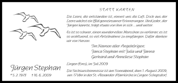 Traueranzeige von Jürgen Stephan von Neue Osnabrücker Zeitung GmbH & Co. KG