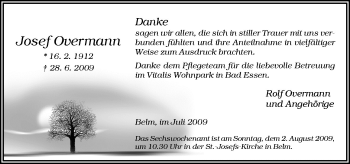 Traueranzeige von Josef Overmann von Neue Osnabrücker Zeitung GmbH & Co. KG