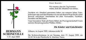 Traueranzeige von Hermann Schoneville von Neue Osnabrücker Zeitung GmbH & Co. KG