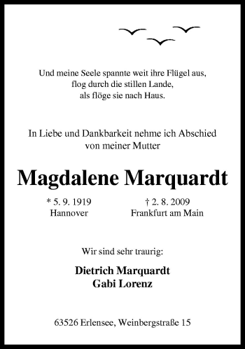 Traueranzeige von Magdalene Marquardt von Neue Osnabrücker Zeitung GmbH & Co. KG
