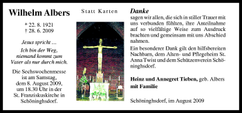 Traueranzeige von Wilhelm Albers von Neue Osnabrücker Zeitung GmbH & Co. KG
