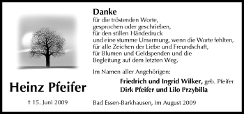 Traueranzeige von Heinz Pfeifer von Neue Osnabrücker Zeitung GmbH & Co. KG