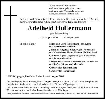 Traueranzeige von Adelheid Holtermann von Neue Osnabrücker Zeitung GmbH & Co. KG