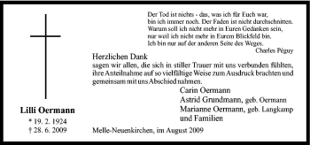 Traueranzeige von Lilli Oermann von Neue Osnabrücker Zeitung GmbH & Co. KG