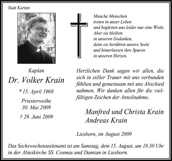 Traueranzeige von Volker Krain von Neue Osnabrücker Zeitung GmbH & Co. KG