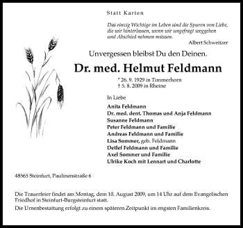 Traueranzeige von Helmut Feldmann von Neue Osnabrücker Zeitung GmbH & Co. KG