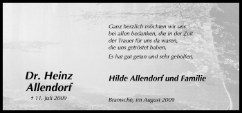 Traueranzeige von Heinz Allendorf von Neue Osnabrücker Zeitung GmbH & Co. KG