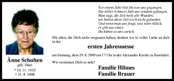 Traueranzeige von Änne Schülten von Neue Osnabrücker Zeitung GmbH & Co. KG