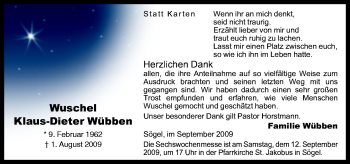 Traueranzeige von Klaus-Dieter Wübben von Neue Osnabrücker Zeitung GmbH & Co. KG