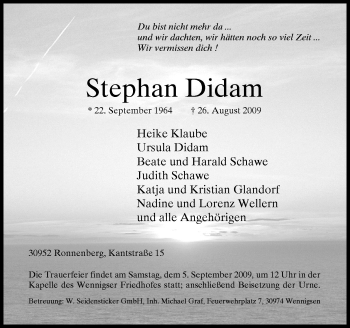 Traueranzeige von Didam Stephan von Neue Osnabrücker Zeitung GmbH & Co. KG