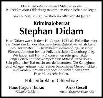 Traueranzeige von Didam Stephan von Neue Osnabrücker Zeitung GmbH & Co. KG