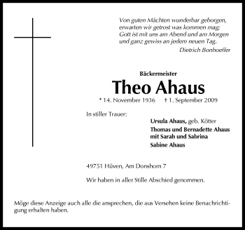 Traueranzeige von Theo Ahaus von Neue Osnabrücker Zeitung GmbH & Co. KG