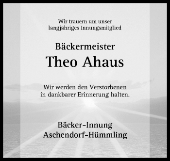 Traueranzeige von Theo Ahaus von Neue Osnabrücker Zeitung GmbH & Co. KG