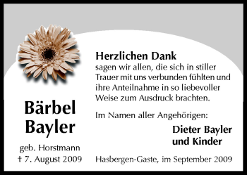 Traueranzeige von Bärbel Bayler von Neue Osnabrücker Zeitung GmbH & Co. KG