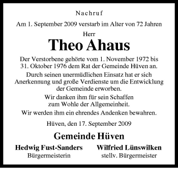 Traueranzeige von Theo Ahaus von Neue Osnabrücker Zeitung GmbH & Co. KG