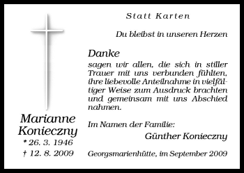 Traueranzeige von Marianne Konieczny von Neue Osnabrücker Zeitung GmbH & Co. KG