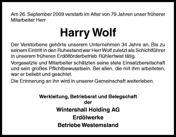 Traueranzeige von Harry Wolf von Neue Osnabrücker Zeitung GmbH & Co. KG