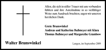 Traueranzeige von Walter Brunswinkel von Neue Osnabrücker Zeitung GmbH & Co. KG