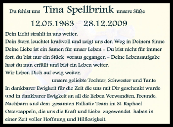 Traueranzeige von Tina Spellbrink von Neue Osnabrücker Zeitung GmbH & Co. KG