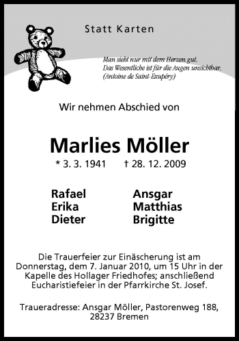 Traueranzeige von Marlies Möller von Neue Osnabrücker Zeitung GmbH & Co. KG