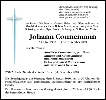 Traueranzeige von Johann Connemann von Neue Osnabrücker Zeitung GmbH & Co. KG