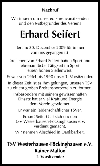 Traueranzeige von Erhard Seifert von Neue Osnabrücker Zeitung GmbH & Co. KG