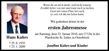 Traueranzeige von Hans Kuhrs von Neue Osnabrücker Zeitung GmbH & Co. KG
