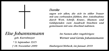 Traueranzeige von Else Johannsmann von Neue Osnabrücker Zeitung GmbH & Co. KG