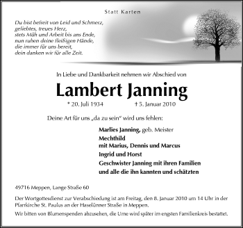 Traueranzeige von Lambert Janning von Neue Osnabrücker Zeitung GmbH & Co. KG