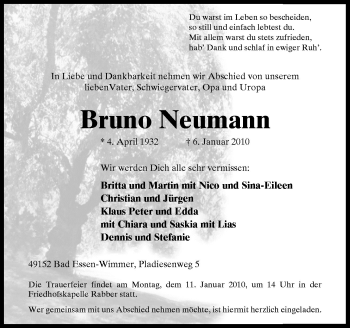 Traueranzeige von Bruno Neumann von Neue Osnabrücker Zeitung GmbH & Co. KG