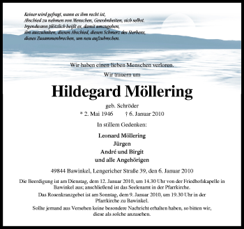 Traueranzeige von Hildegard Möllering von Neue Osnabrücker Zeitung GmbH & Co. KG