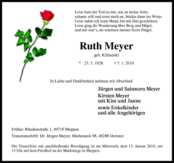 Traueranzeige von Ruth Meyer von Neue Osnabrücker Zeitung GmbH & Co. KG