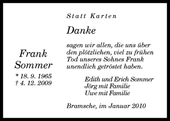 Traueranzeige von Frank Sommer von Neue Osnabrücker Zeitung GmbH & Co. KG