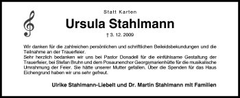 Traueranzeige von Ursula Stahlmann von Neue Osnabrücker Zeitung GmbH & Co. KG