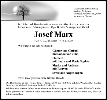 Traueranzeige von Josef Marx von Neue Osnabrücker Zeitung GmbH & Co. KG