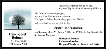 Traueranzeige von Heinz-Josef Bohnen von Neue Osnabrücker Zeitung GmbH & Co. KG