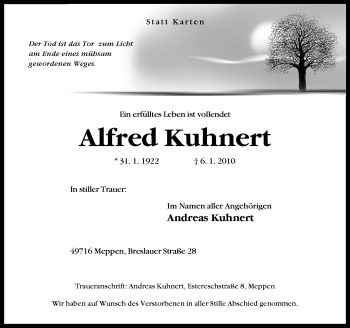 Traueranzeige von Alfred Kuhnert von Neue Osnabrücker Zeitung GmbH & Co. KG