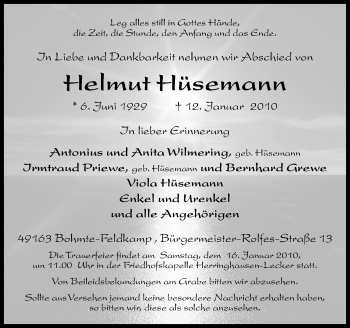 Traueranzeige von Helmut Hüsemann von Neue Osnabrücker Zeitung GmbH & Co. KG